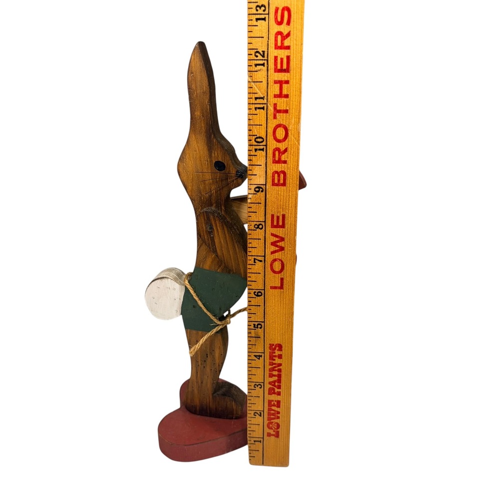 Vintage Folk Art Wooden Bunny Rabbit with Hearts Figurine 12.5" Primitive - Picture 8 of 13